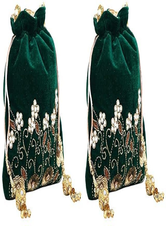 حقيبة بوتلي نسائية من دوقة، خضراء مزينة بالزهور (عبوة من قطعتين)